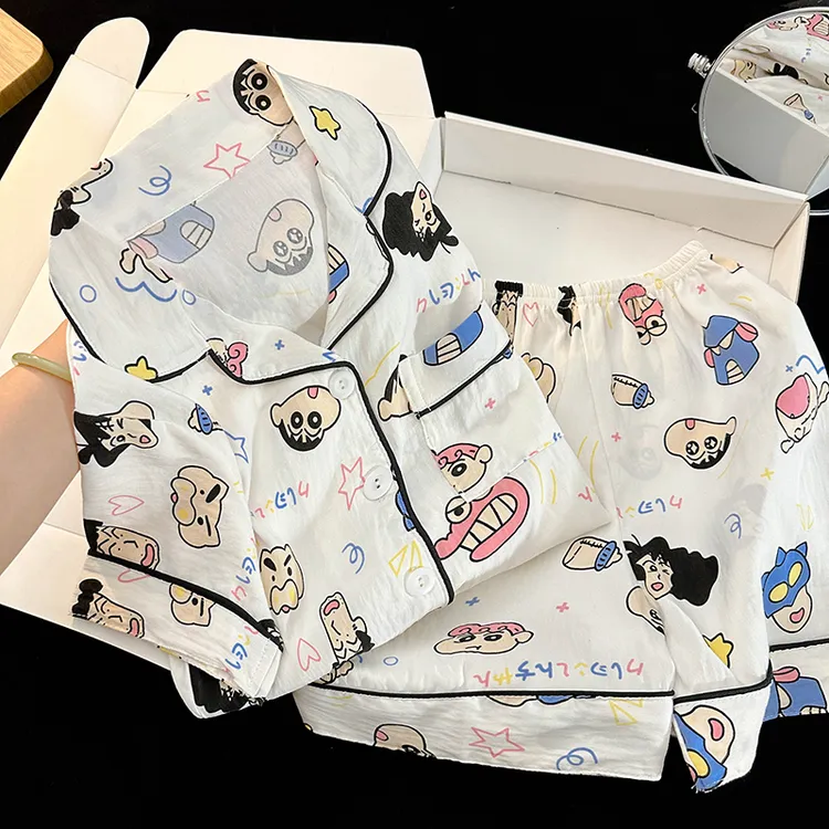 蜡笔小新儿童睡衣男童夏季短袖云朵棉2025新款中大童小女孩家居服