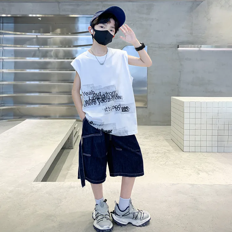 男童无袖套装2025新款夏季儿童装薄款休闲坎肩背心衣服大童夏装潮