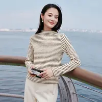 T85W867 T恤 香影条纹半高领t恤内搭女冬季新款宽松叠穿正肩长袖