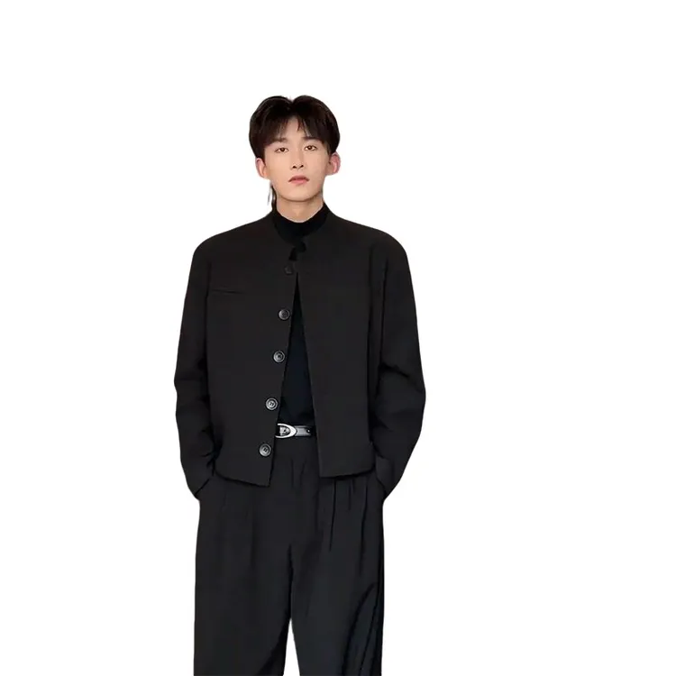 袖长尺码服装爆款休闲新中式立领垫肩西装外套男生订婚西服套装