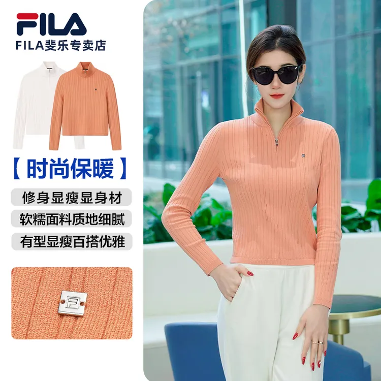Fila/斐乐冬季女士新款半拉链半高领户外运动编织衫F11W613401F