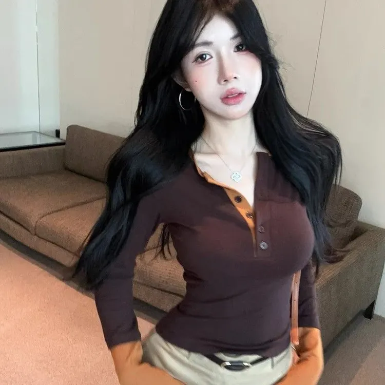 春秋针织显瘦T恤韩版新款时尚洋气百搭女装修身长袖短款ins打底衫
