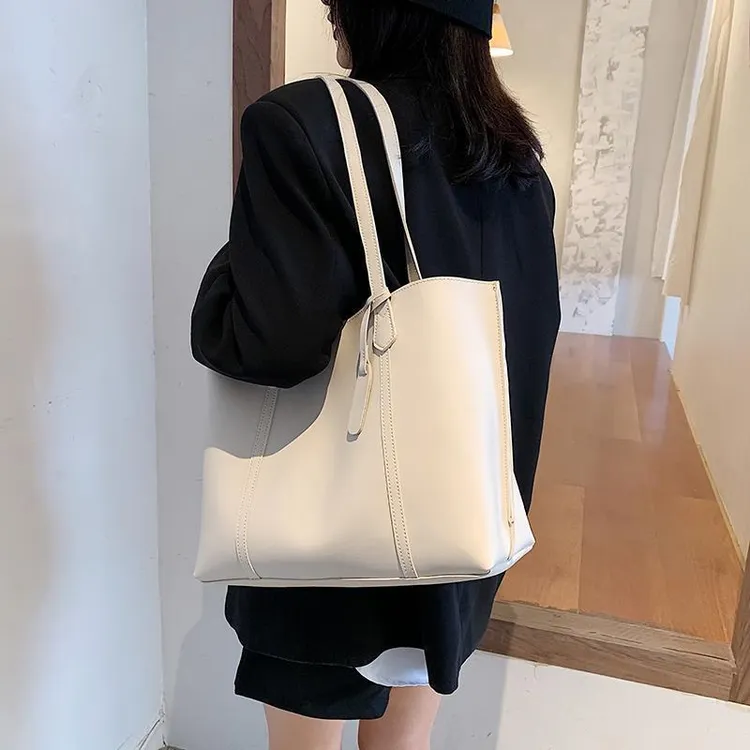 大容量包女包新款潮网红休闲托特包简约ins纯色单肩包手提上课