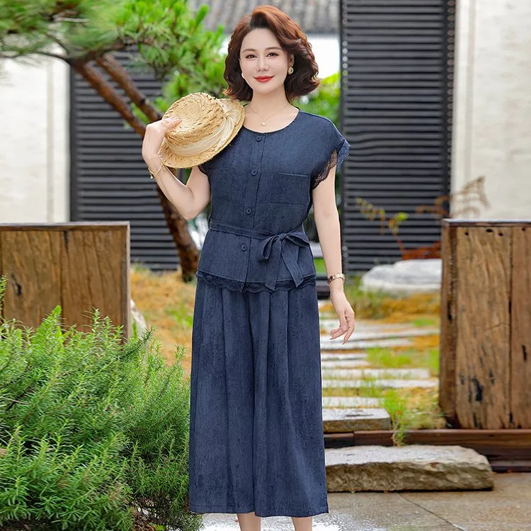 2025新款妈妈装中老年女装套装气质显瘦洋气宽松时尚妈妈装夏装