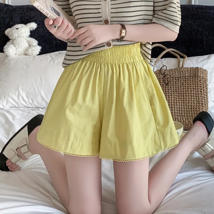 2025夏新款松紧腰遮胯显瘦花边裙裤高腰韩版百搭宽松休闲a字短裤