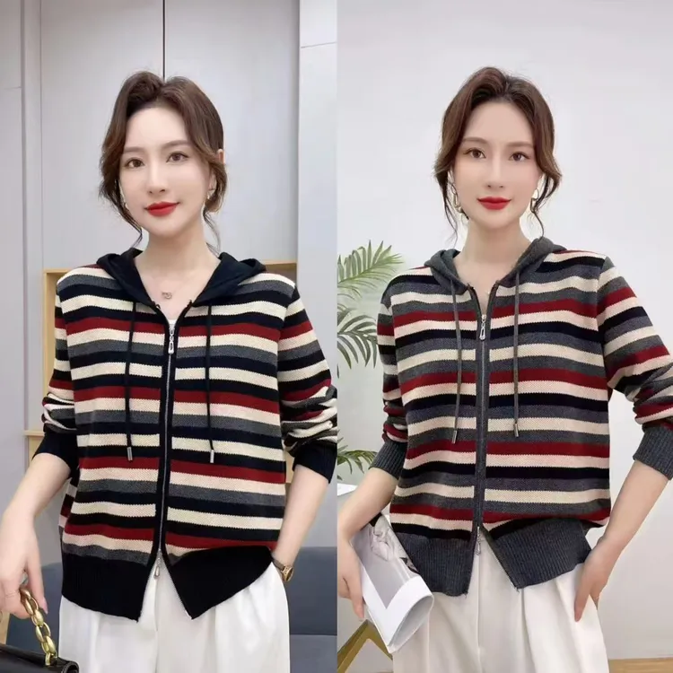 开衫连帽六羊毛针织衫