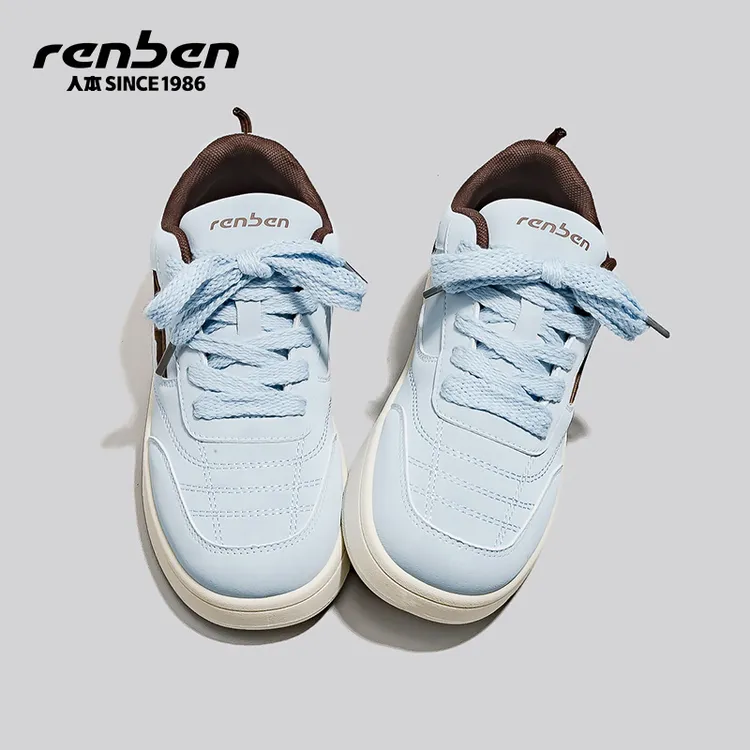 人本官方旗舰店防滑注压秋季浅口系带时尚休闲ins学生小白鞋复古