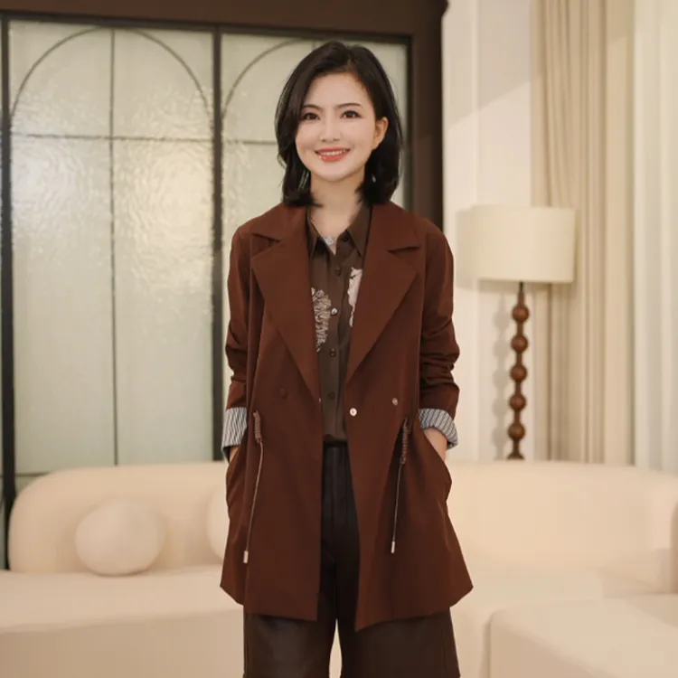 枫竺女装阿楠anan平驳领双排扣收腰抽绳中长款风衣外套女秋天穿搭