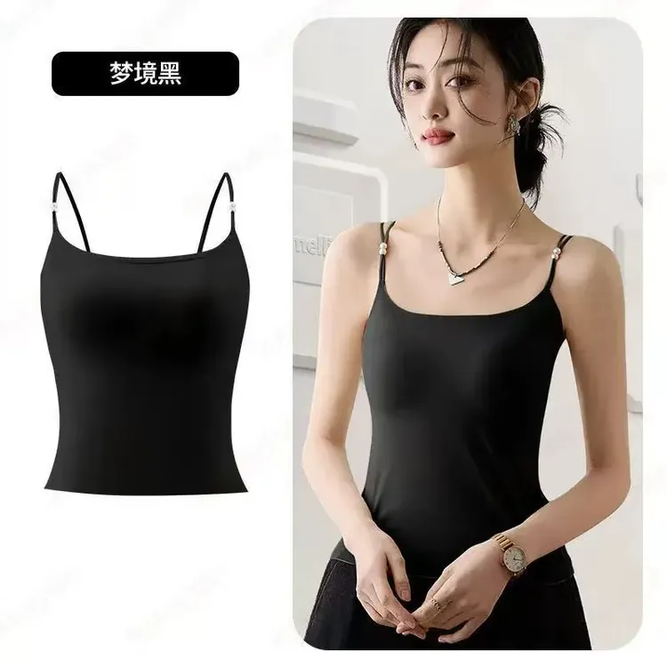 夏季通勤山茶花香薰小珍珠吊带美背带杯垫美背长款冰凉感免穿内衣