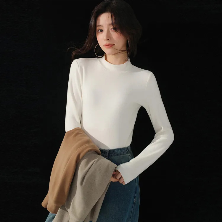 德绒小立领修身显瘦长袖T恤女春秋冬新款内搭保暖打底衫洋气上衣