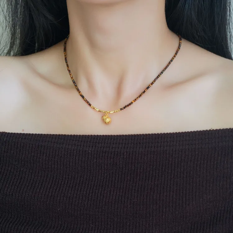 葫芦纳福虎眼涩新纯手工串珠项链毛衣链美拉德色女
