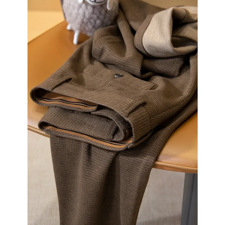 软糯细腻~醋酸羊毛呢绒料格子裤男直筒加厚款保暖冬季休闲西裤男