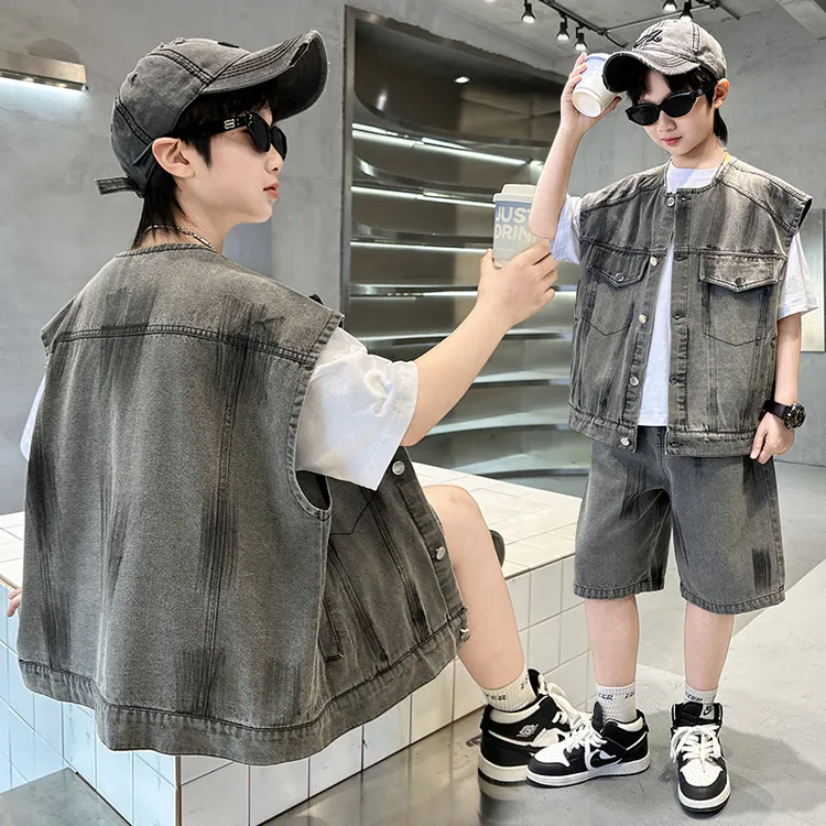 男童夏装套装儿童夏季牛仔衬衫2025新款爆款中大童洋气男孩宽松潮