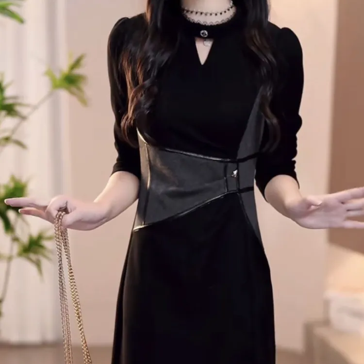 高级暮雅软精纺洋气时尚优雅礼服裙2025秋季新款轻奢女装修身裙子