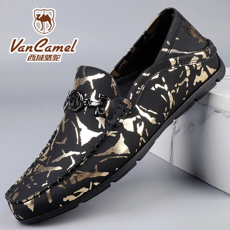西域骆驼韩版豆豆鞋男士真皮休闲皮鞋懒人软底一脚蹬驾车鞋百搭潮