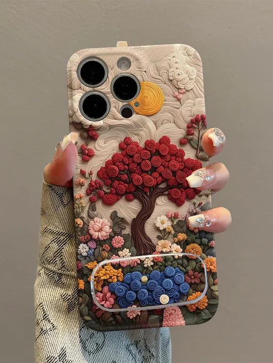 油画红色玫瑰适用于苹果16pro手机壳超薄菲林壳高颜值网红同款ins