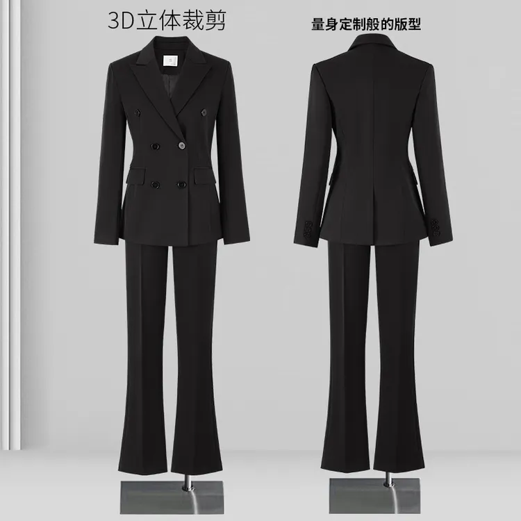 黑色西装套装女春秋新款职业装西服直筒微喇阔腿裤正装工作服外套