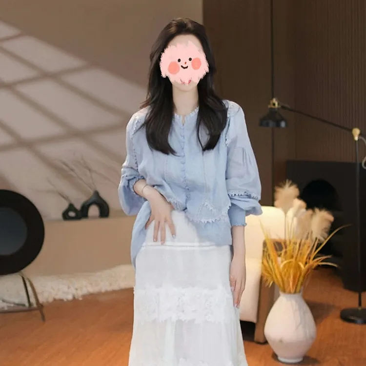 休闲时尚宽松设计感开衫衬衫法式春季新款女装长袖泫雅风百搭上衣