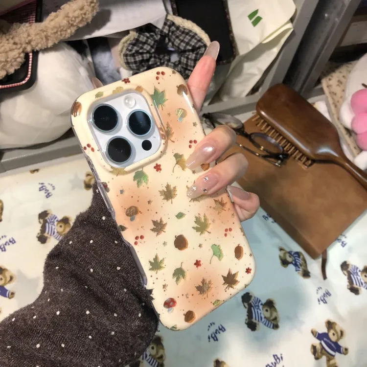 秋冬晕染枫叶冰川纹适用苹果17pro大孔手机壳华为oppo小米17vivo