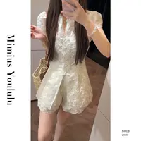 【mimius】肉肉 轻奢重工蕾丝刺绣上衣+花边短裤（后松紧腰） G05203