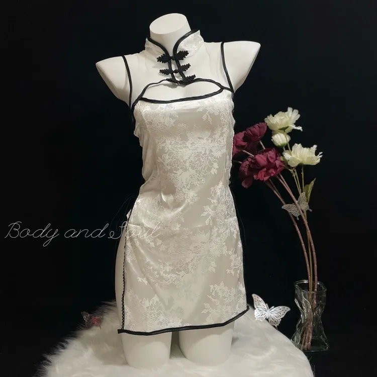 古风性感小胸旗袍情侣战袍睡衣