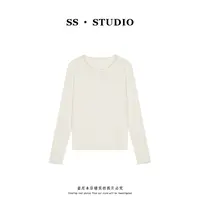 【SUSU】秋冬新款百搭休闲木耳边设计圆领针织长袖打底衫SS-5815
