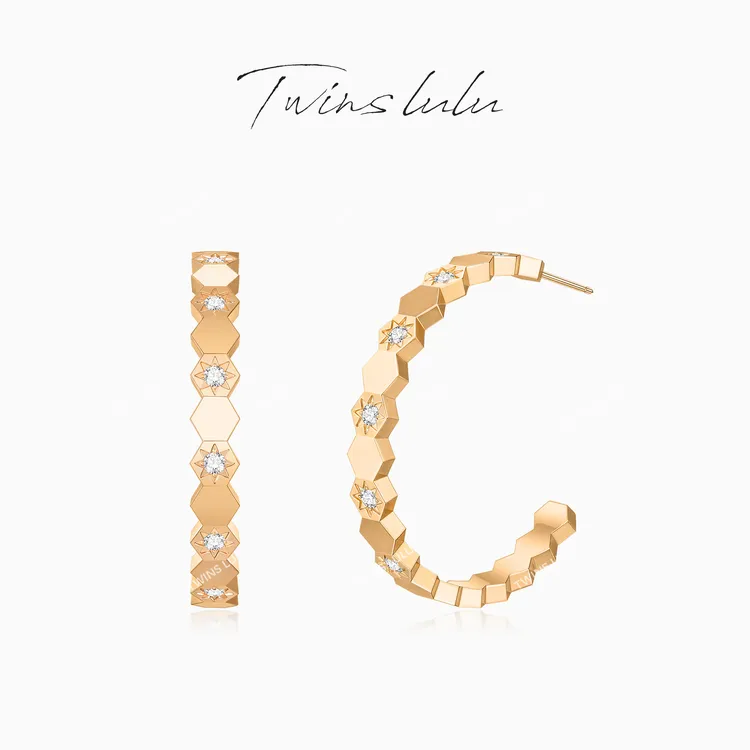 TWINS LULU【蜂巢环】镀K金 百搭简约高级感精致蜂巢耳环TSL2531
