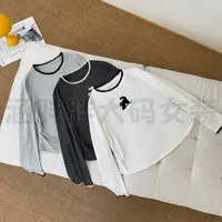 【涵胖胖】秋季大码女简约刺绣花边小猫图案长袖内搭上衣A2218【B】