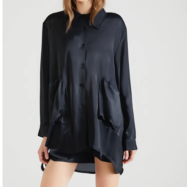 2025春季新款衬衣开衫两穿黑色宽松大码女装