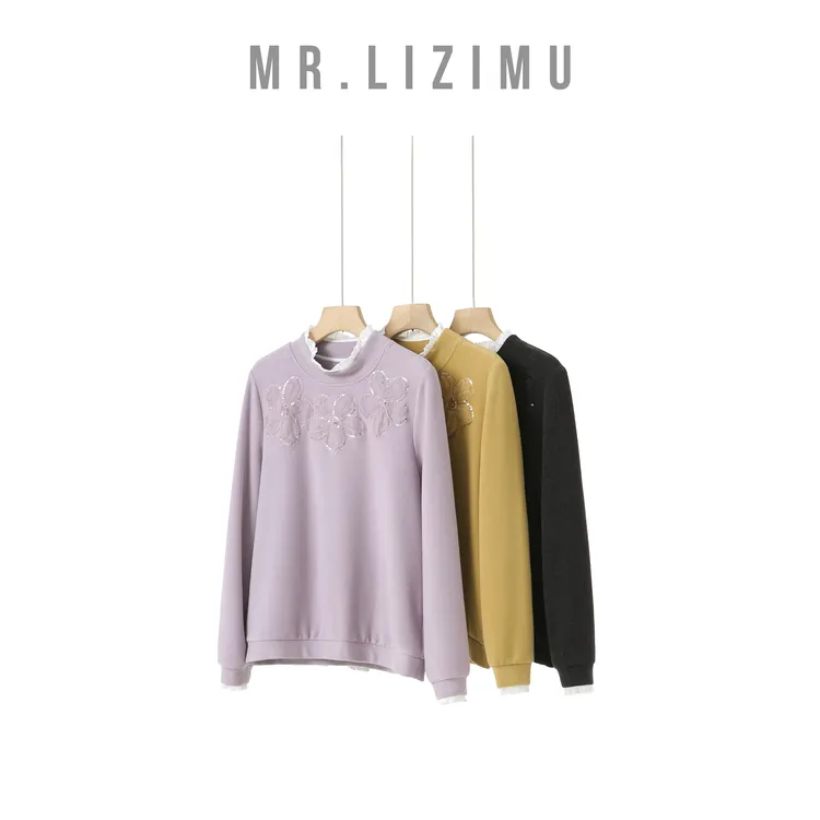 李子木先生时尚休闲百搭花朵拼接卫衣2025冬季新款卫衣氛围感服饰