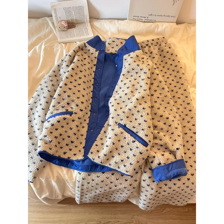 韩版高级感珊瑚绒睡衣女秋冬开衫撞色外套新款保暖加厚家居服套装