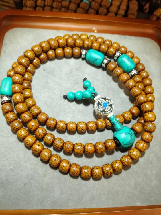 藏区回流老星月菩提脖挂108颗纯手盘星月菩提开片包浆明显配饰版