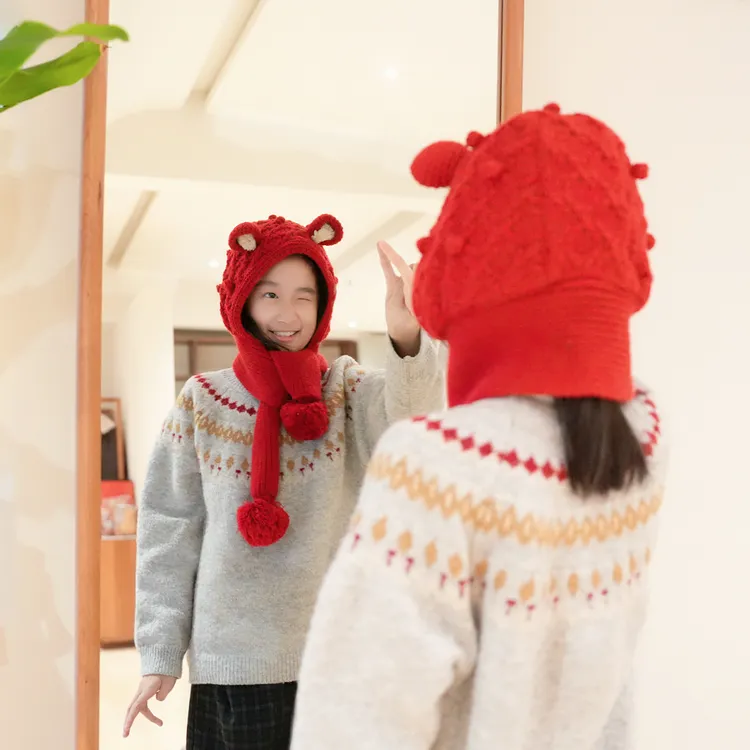 【云朵小葵】女童冬季新款洋气纯色球球耳朵休闲帽20259