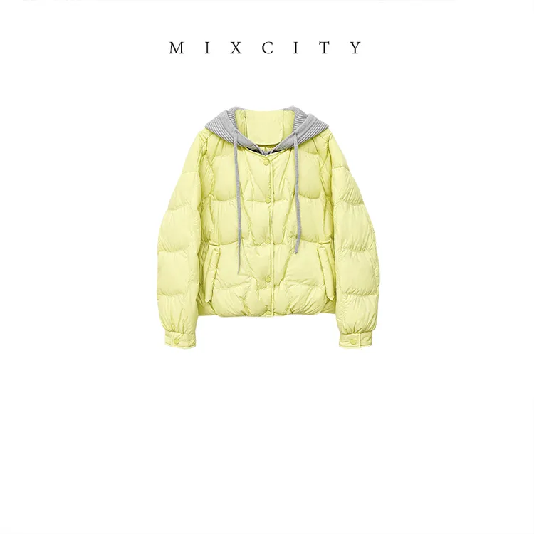 【MIXCITY亚楠家】连帽羽绒◆假两件针织连帽鸭绒羽绒服保暖外套9176