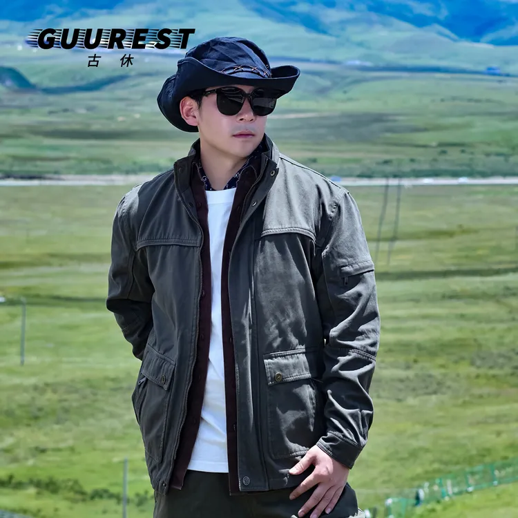 古休2025新款纯棉复古夹克中长款休闲百搭经典纯色舒适透气Z