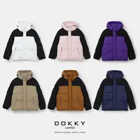 Dokky「情侣款-暖冬絮语」防泼水.保暖百搭.撞色连帽棉服D0222