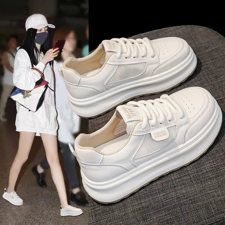 小白鞋女生百搭网面透气厚底松糕2025春夏季薄新款爆休闲运动板鞋