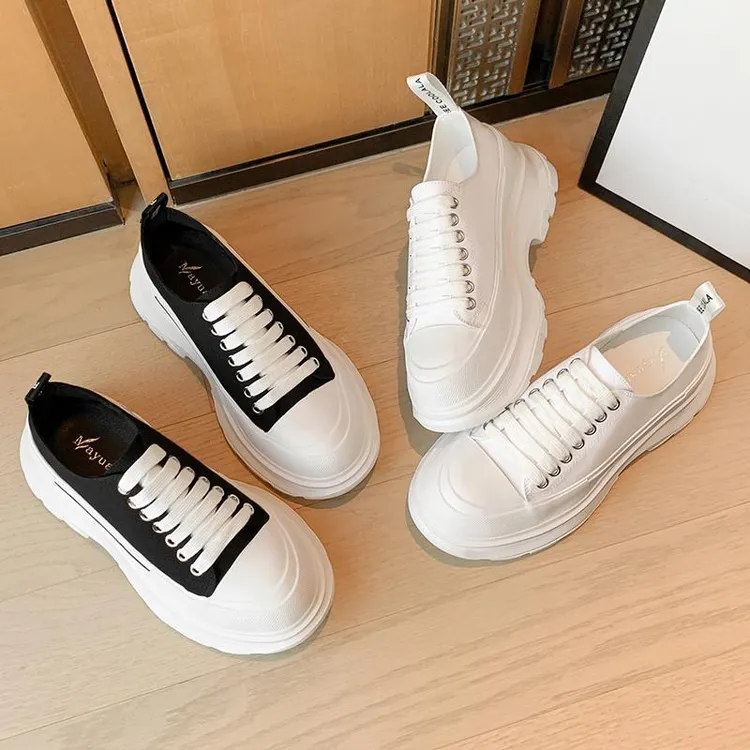 潮麦昆帆布鞋女2025春夏新款百搭厚底小白鞋松糕增高休闲鞋老爹鞋