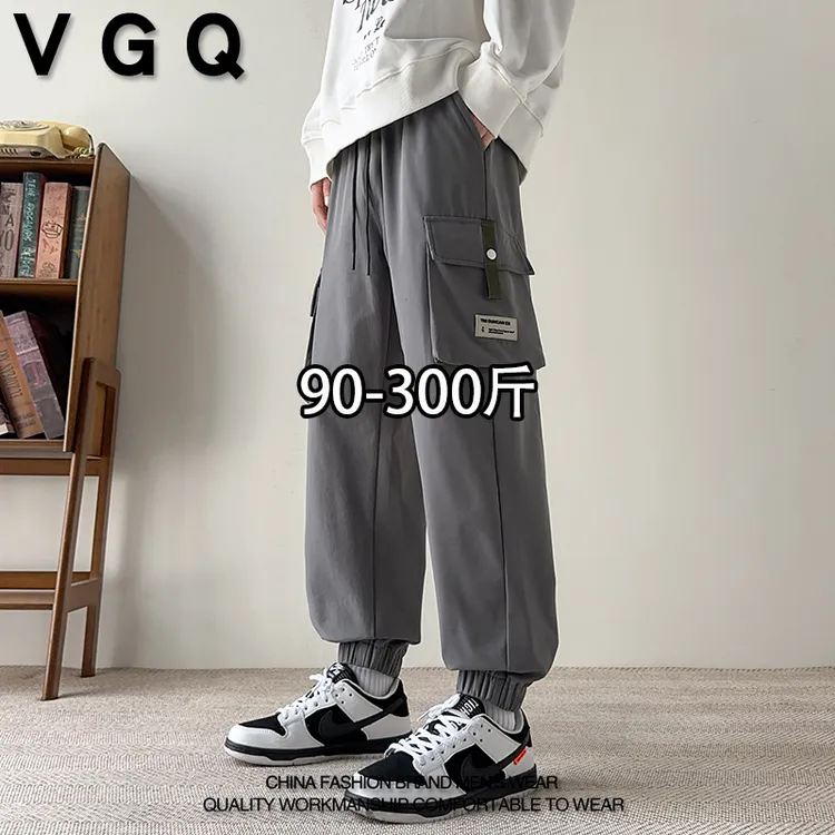 VGQ潮牌胖子休闲裤男2025年秋季新款美式复古大码多口袋束脚裤子