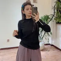 露露 拼接蕾丝内里磨毛打底衫