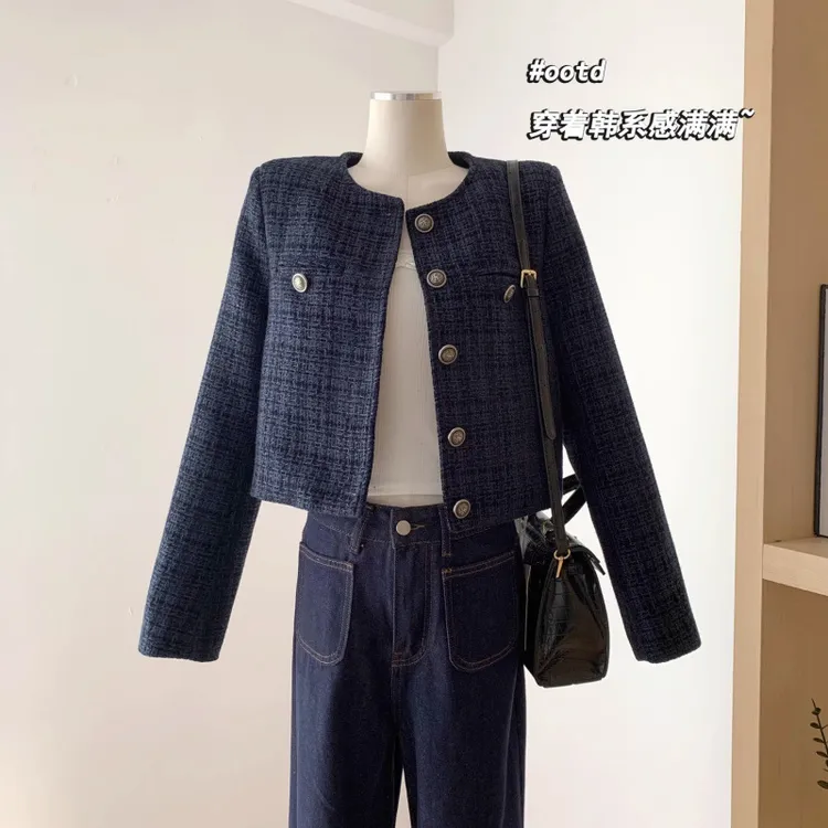 现货批发短款小香风外套女秋季单排扣复古高级休闲宽松长袖上衣