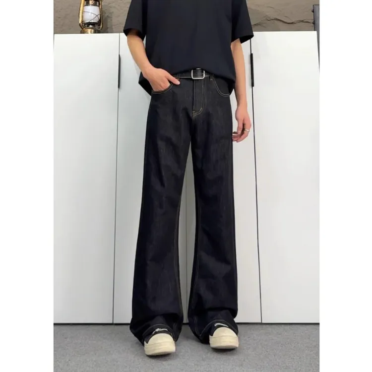 原牛色弯刀牛仔裤男款春秋美式高街vibe痞帅裤子潮牌宽松直筒长裤