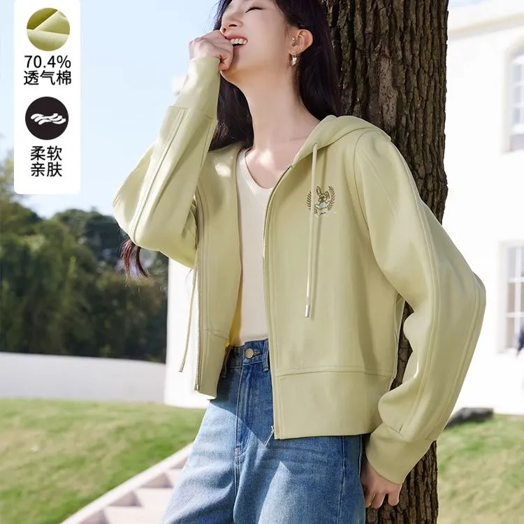 J641648短外套香影2025【商场同款新品】黄色卫衣外套短款正肩连帽