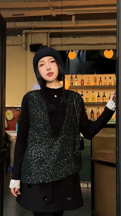 RISING&CLOUDS【莎莎】秋冬深圳南油休闲时尚细闪亮片马甲110022