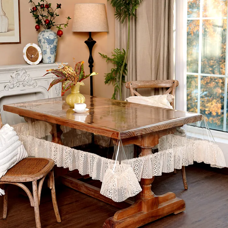 法式复古蕾丝PVC桌布防水防油免洗透明桌垫餐桌布茶几布轻奢台布