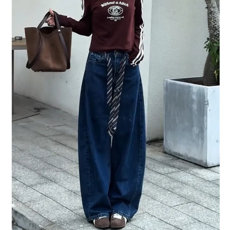 牛仔裤女士2025秋季新款裤子显瘦高腰长裤时尚宽松韩版蓝色弯刀裤