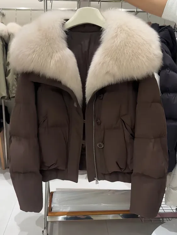 短款大毛领棉服女2025年冬季新款小个子韩系高级感保暖面包服外套