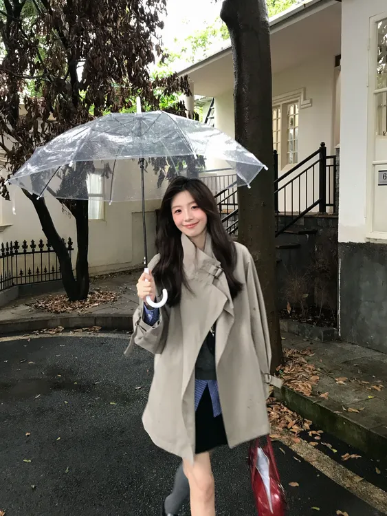 Even一雯【深秋唱片】韩系高智感英伦风高级感卡绿色中长款风衣外套
