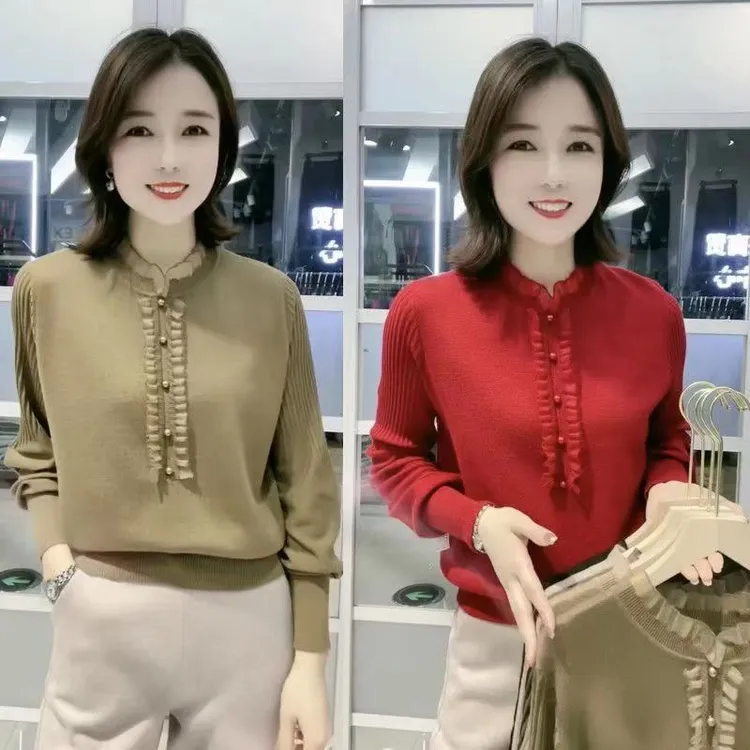 秋冬高领毛衣装洋气针织打底衫长袖宽松显瘦时尚花色小衫上衣女