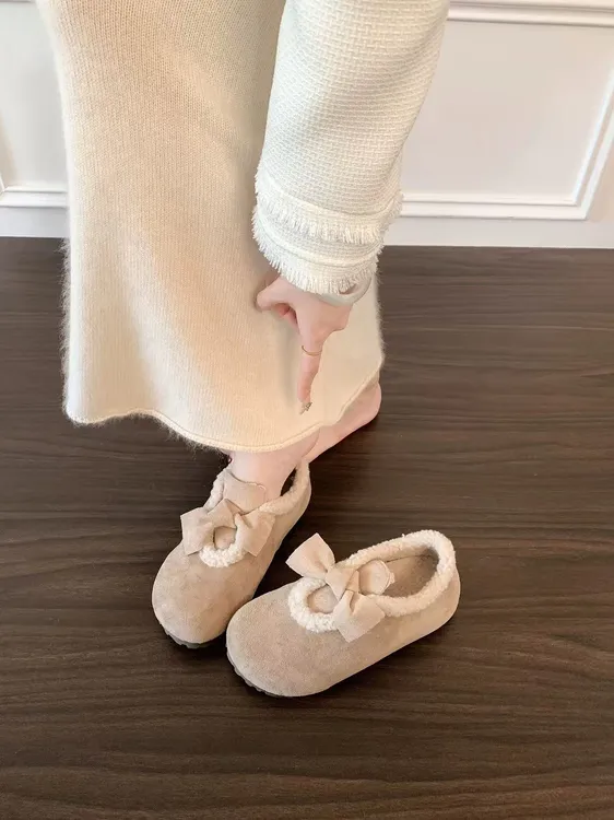 三福加绒保暖厚底棉鞋女2025新款秋冬加厚复古全包雪地毛毛勃肯鞋